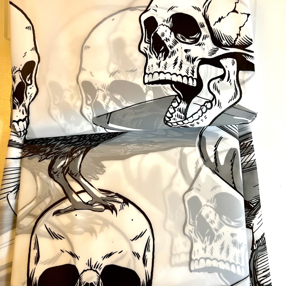 Halloween Haunted Library Books Skulls Raven Peva Shower Curtain with Grommets - Picture 7 of 7